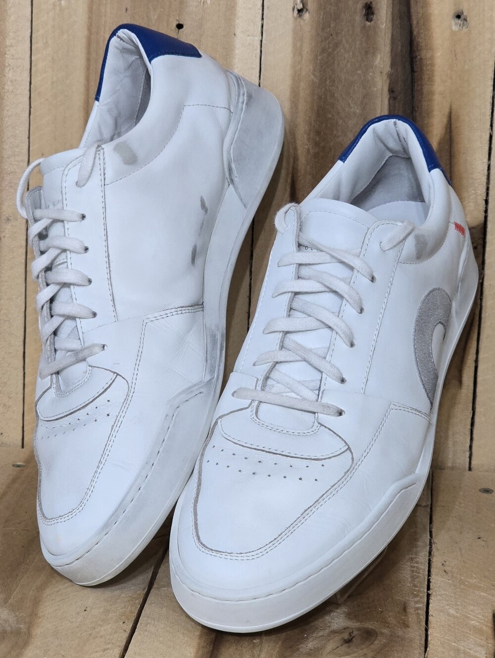 Oliver Cabell 10 43 Mens ALL LEATHER Court Cowboy White Distressed Sneakers